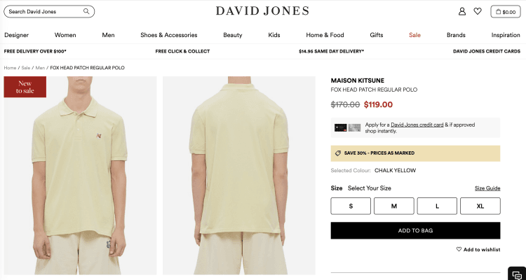 David Jones: MAISON KITSUNE Fox Head Patch Regular Polo – Was $170.00, now $119.00